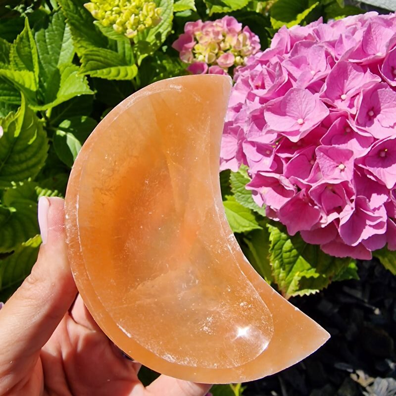 Sárga szelenit, hold tál, nagy 10–11 cm ásvány dekoráció